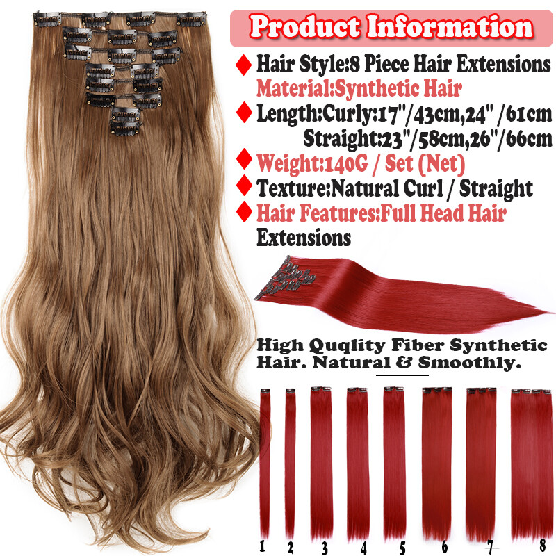 18 Clips Thick Curly Straight Full Head Clip in Hair Extensions Real As Human US