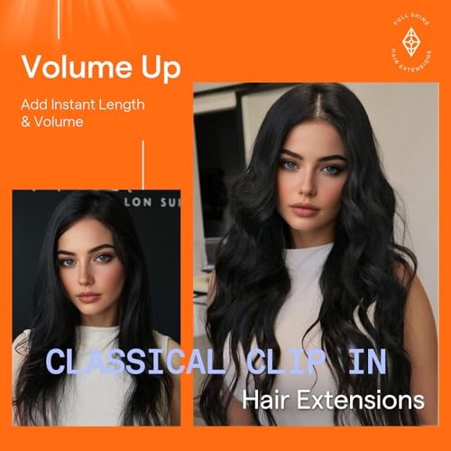 Full Shine Black Hair Extensions Real Human Hair Clip ins Black Straight Clip in