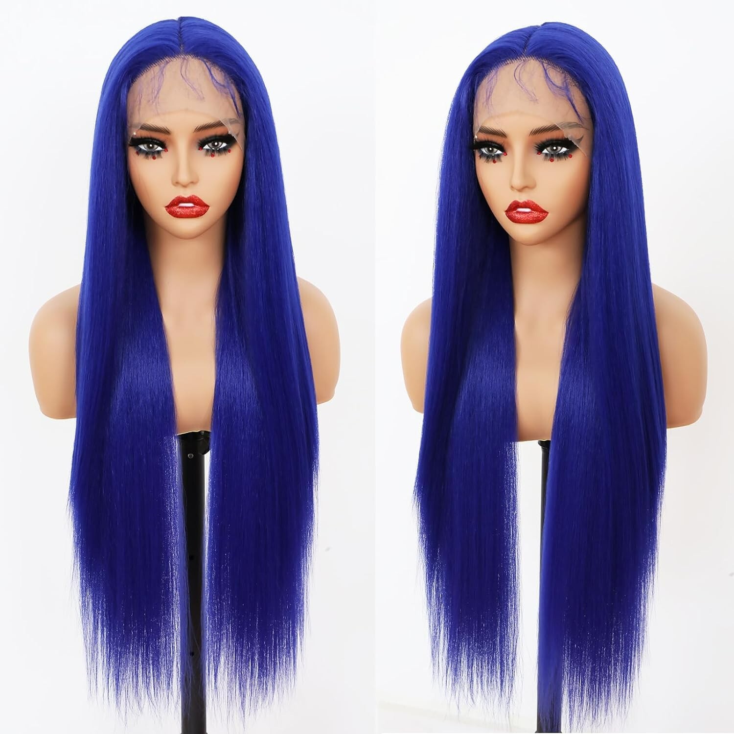 Long Straight Lace Front Wigs Blue Hair Synthetic Fiber Wig Party Heat Safe Soft