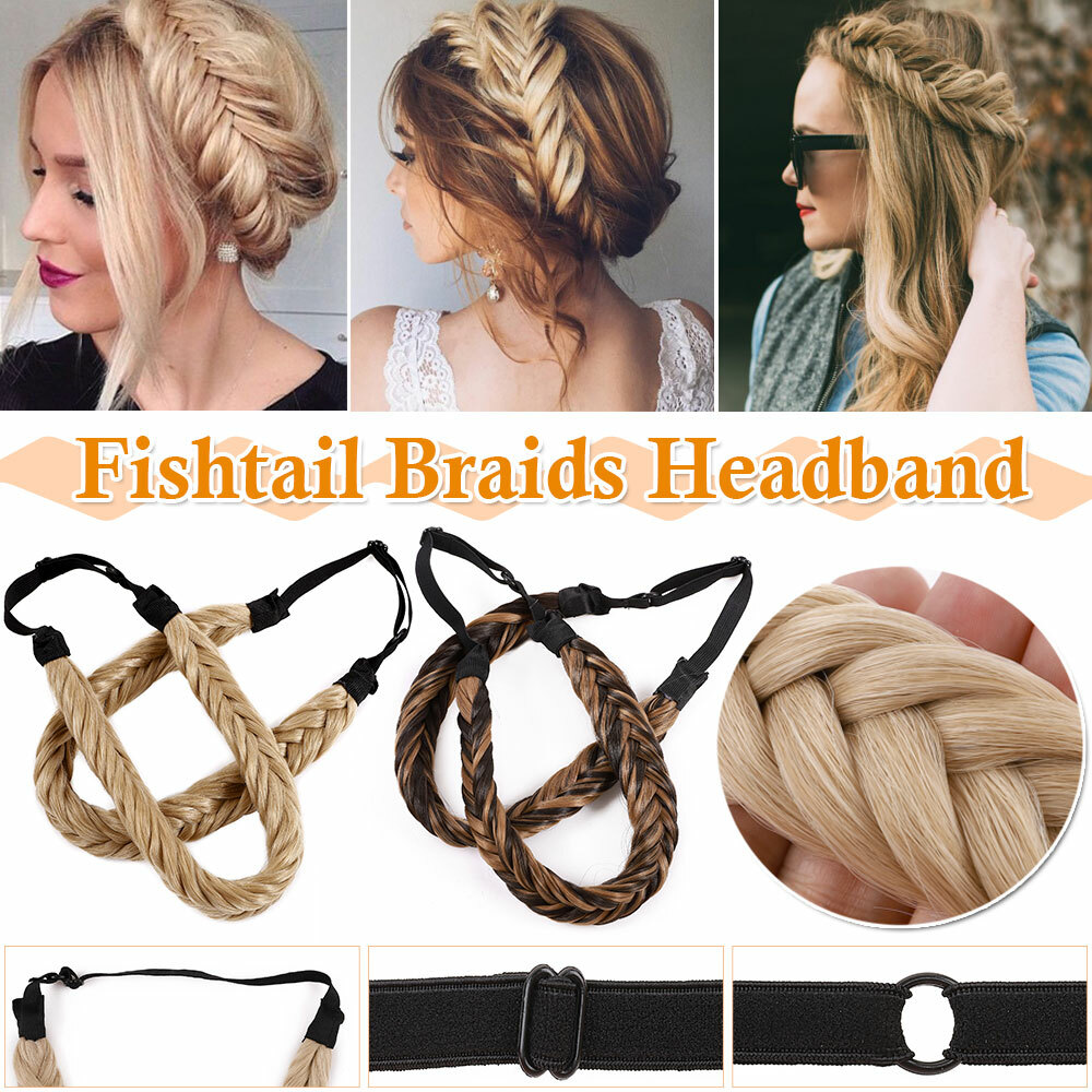 Natural Braided Hair Band Plaited Headband Fake Hair Extensions 1Pcs as Human US