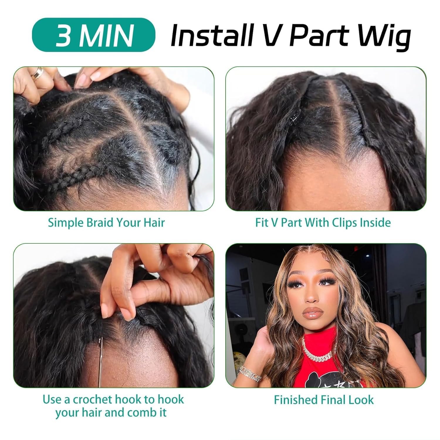 Prtyopp V Part Wig Human Hair Body Wave Glueless No Leave Out Upgrade 20 Inch U