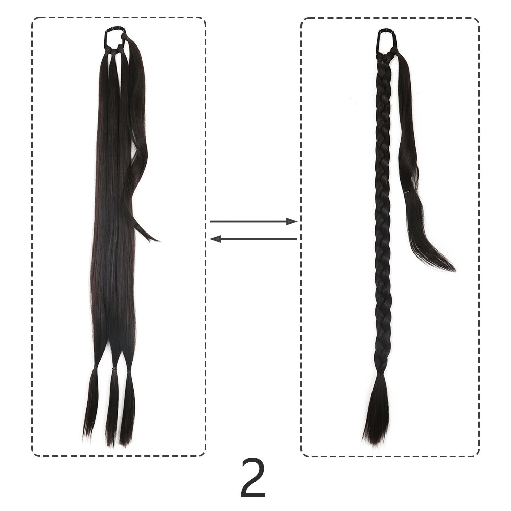 Synthetic Braided Ponytail Hair Extensions Natural Long Black Blonde Hairpiece