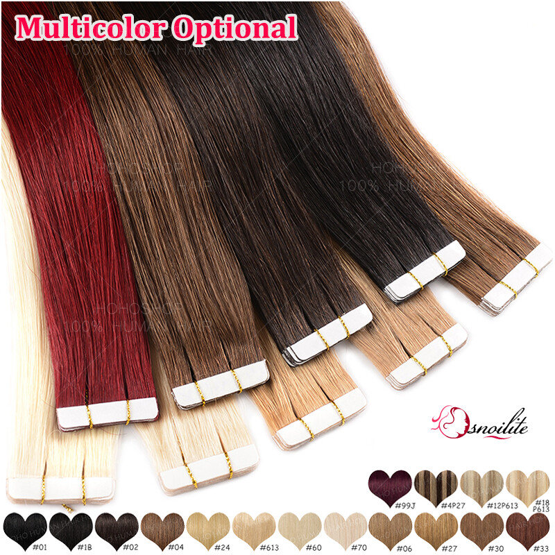 Straight Tape In 100% Remy Human Hair Extentions Full Head Black Brown Blonde 8A