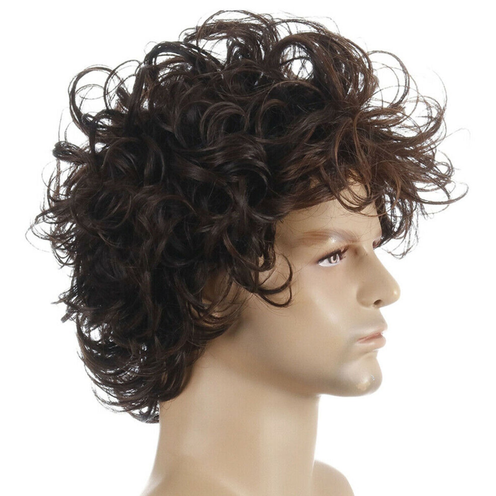 Mens Black Brown Short Wigs Natural Curly Fashion Hair Cosplay Party Show Wig US