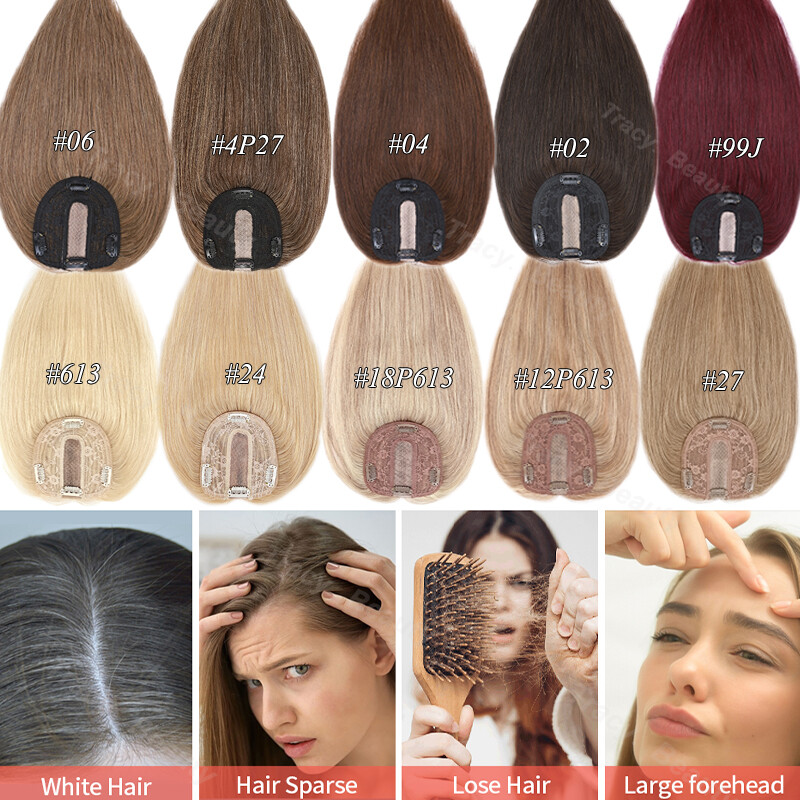 Premium 4 Clips Human Hair Topper REAL Women Hairpiece Top Frontal Coverage US