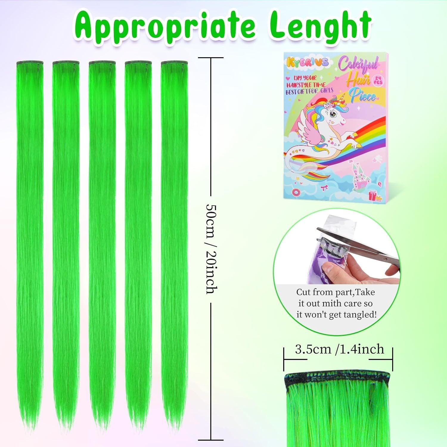24PCS Green Accessories Colored Clip in Hair Extensions for Girls 20Inch Rain…