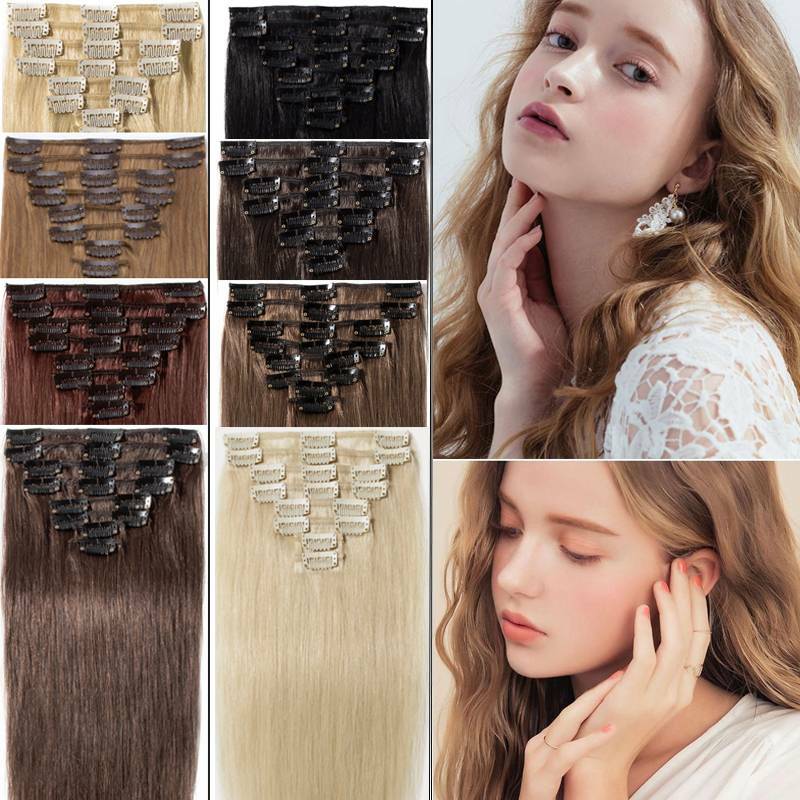 Good Quality Full Head Remy Clip In 100% Remy Human Hair Extensions curled L015