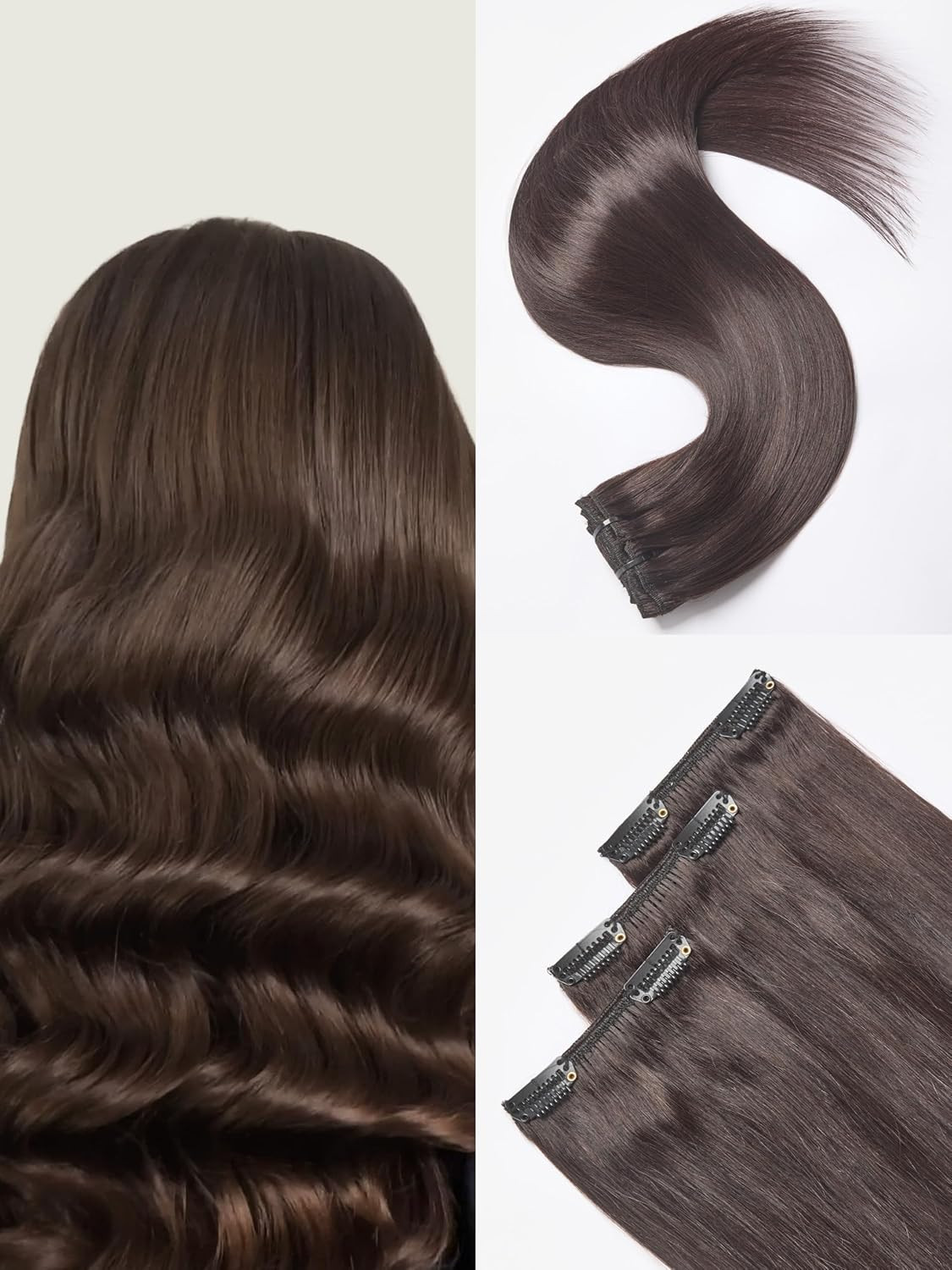 18″ Dark Brown Clip-In Human Hair Extensions, 7 Pieces, 110G