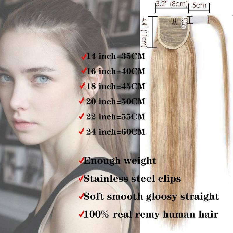 16″18″20″ 8A+ Pony Tail Clip In Wrap Around 100% Remy Human Hair Extensions Long