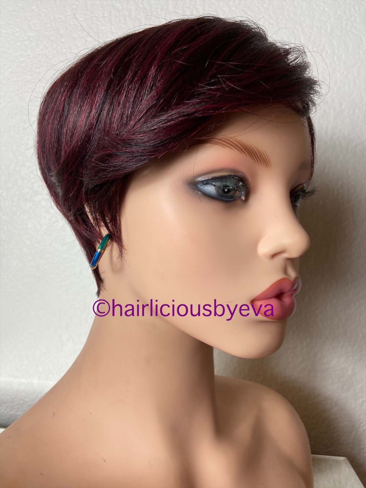 Synthetic Wig Short Pixie Wig Buzz Cut Red Wine Burgundy 99j