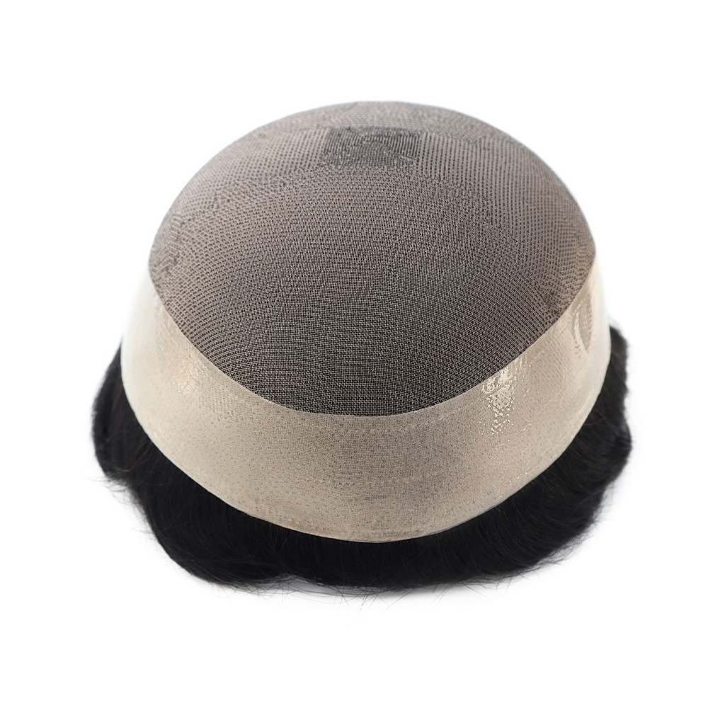 Mens Human Fine Mono Hair Replacement System Durable Hairpiece Poly Skin Toupee