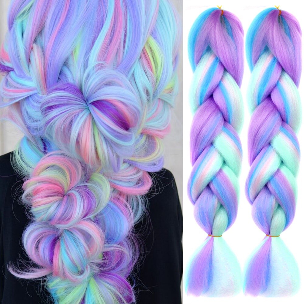 1 Pack 100g Braiding Hair Pink Purple Blue Color Synthetic Hair Extensions