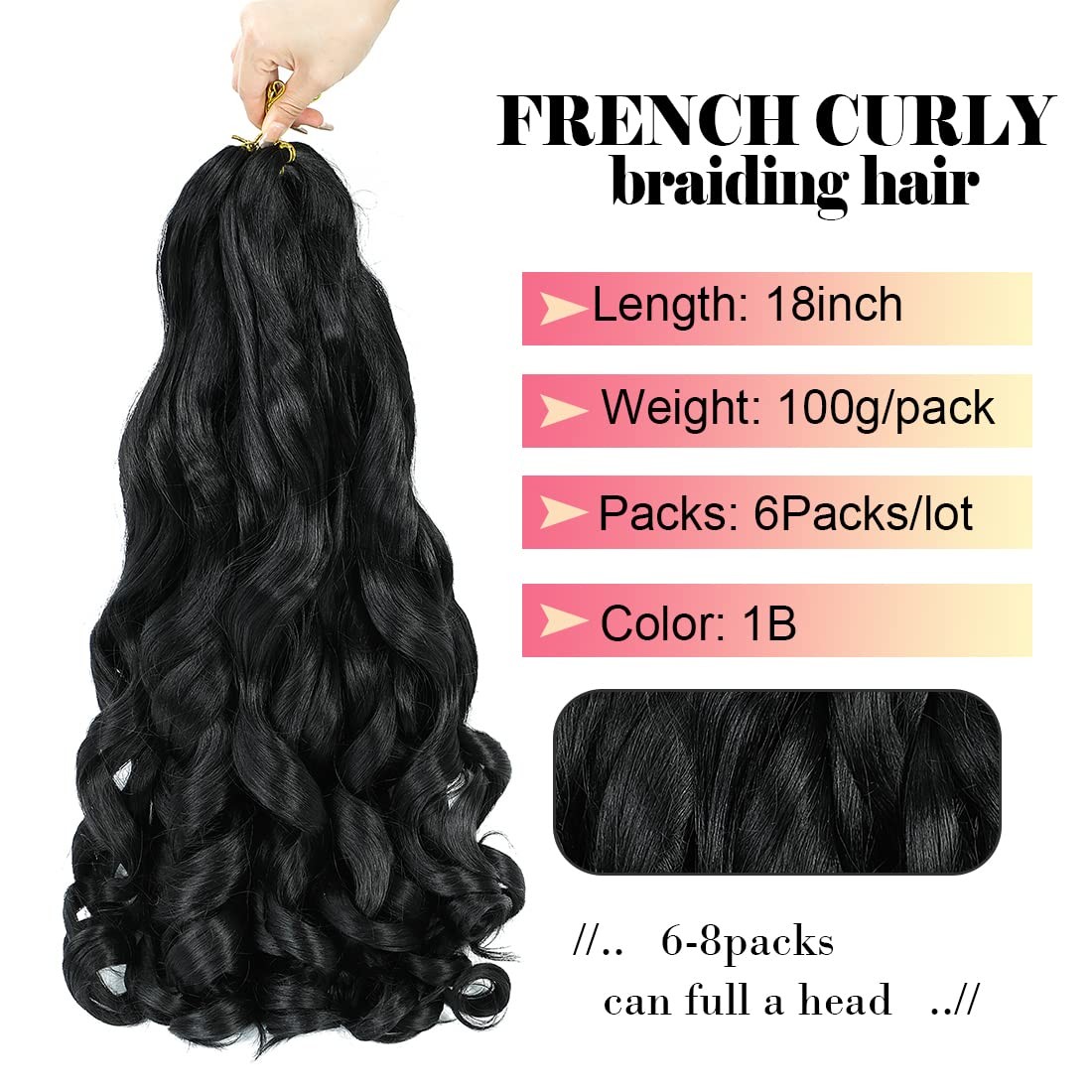 6 Packs French Curl Braiding Hair 18 Inch Loose Wave Bouncy Braiding Hair Pre…