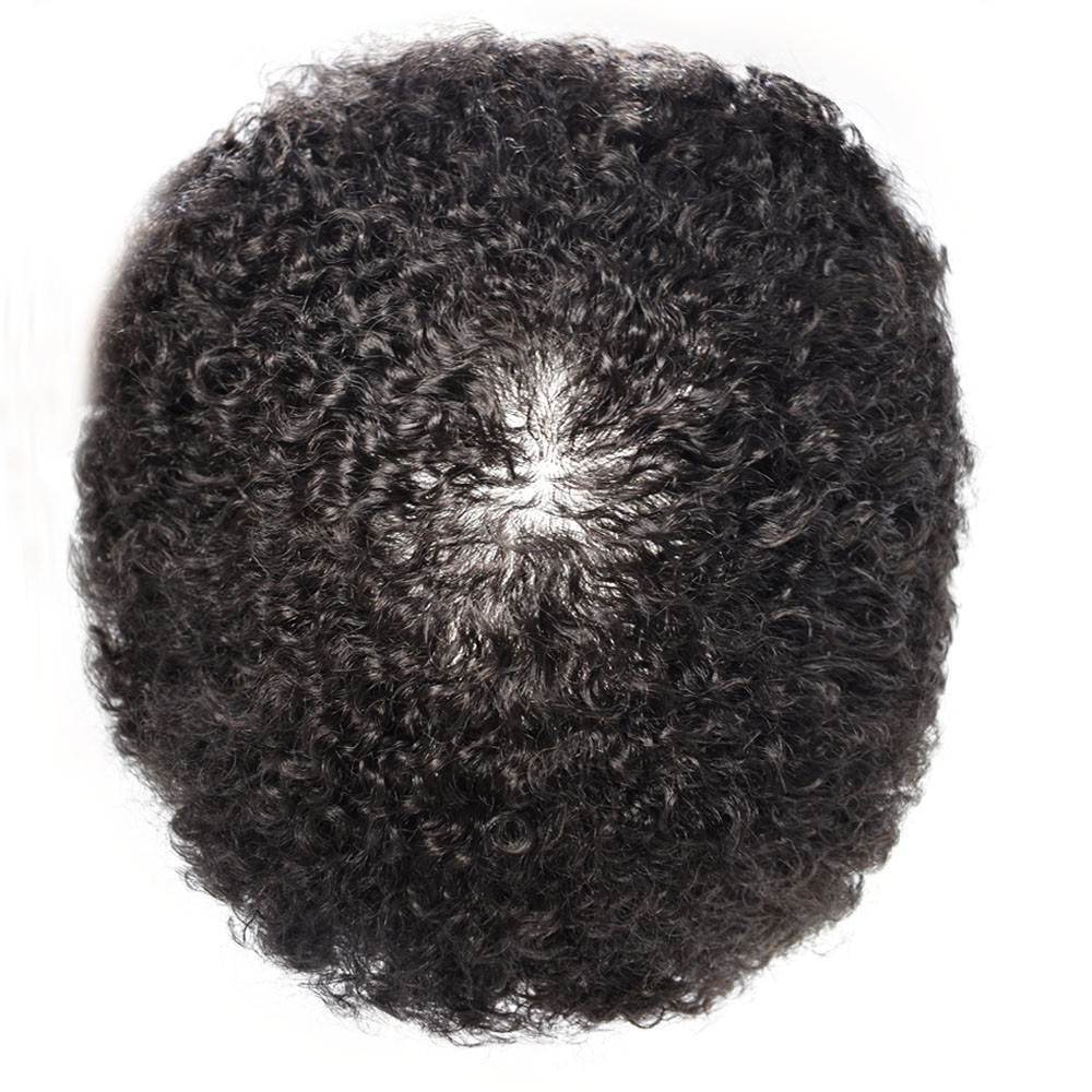 Afro Curl Toupee for Black Men Full PU Mens Hairpieces for African American Man