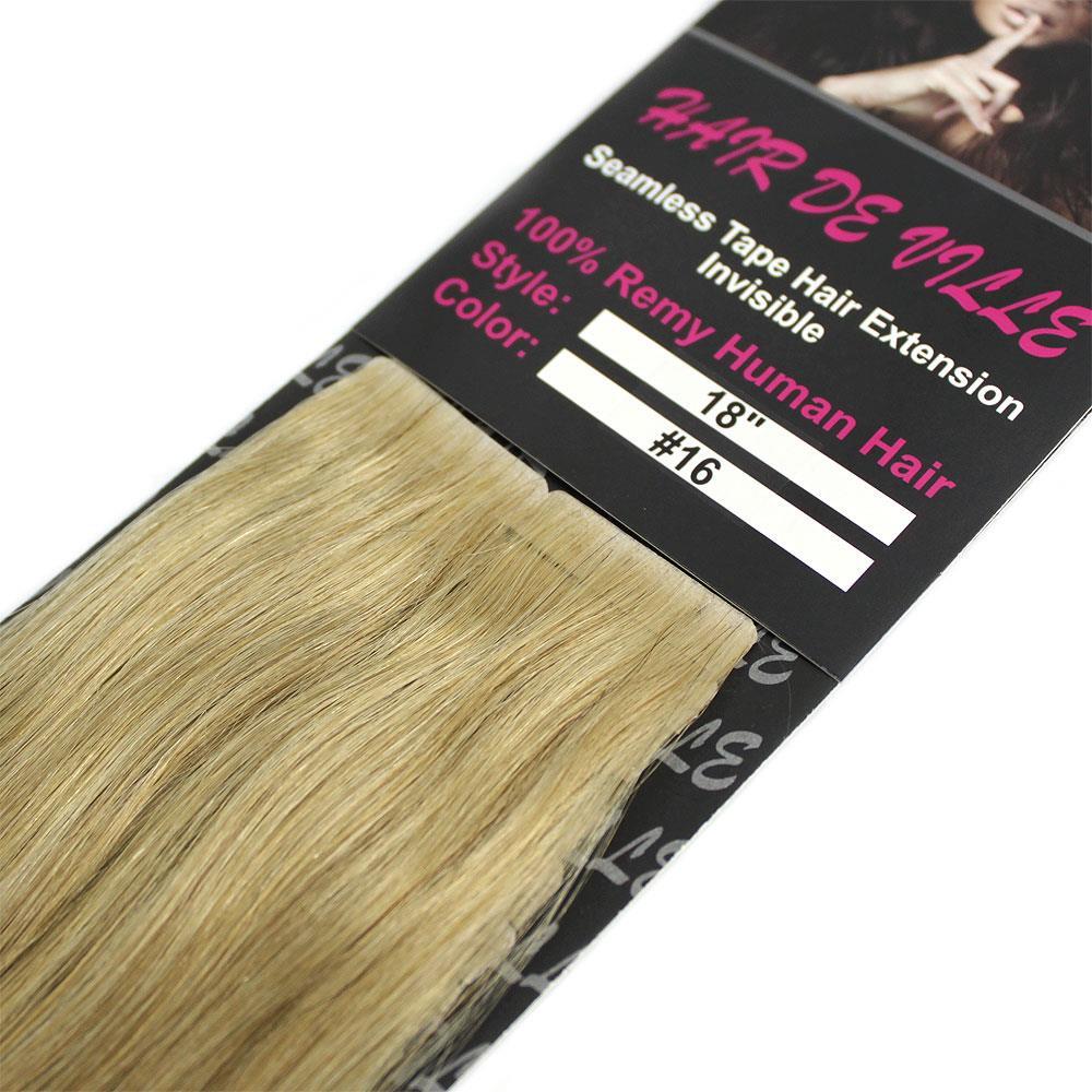 Tape In Injected Invisible PU Seamless Remy Human Hair Extensions Honey Blonde