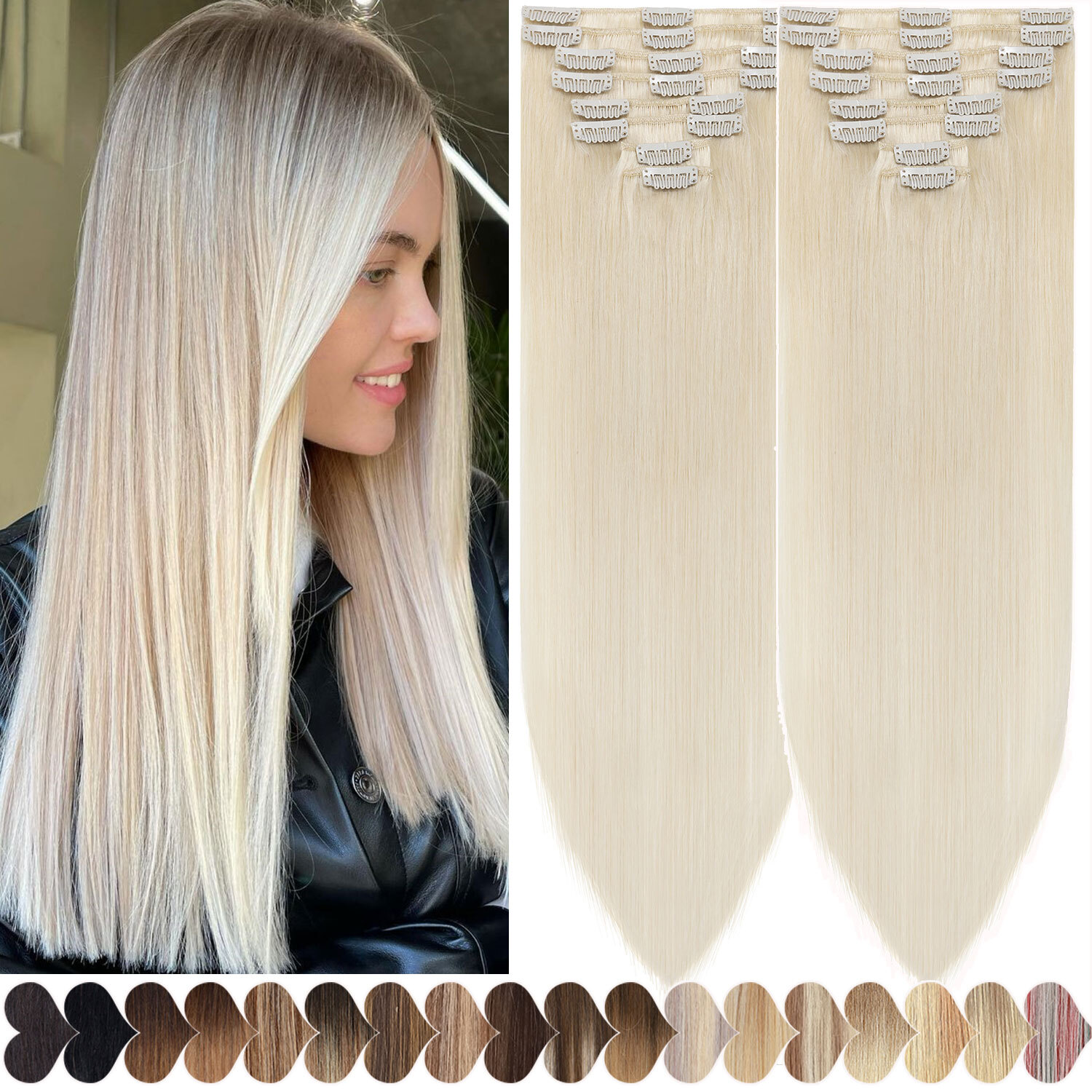 8 PIECES 100% Remy Human Hair Extensions Clip In Weft Full Head Blonde CLEARANCE