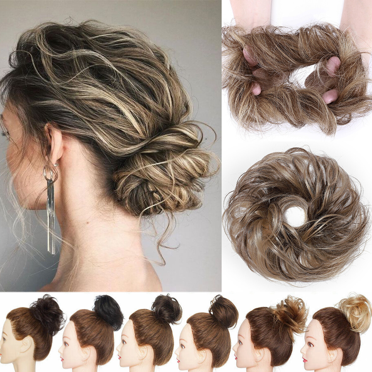 100% Real Remy Messy Hair Bun Piece Scrunchie Updo Wrap Human Hair Extensions US