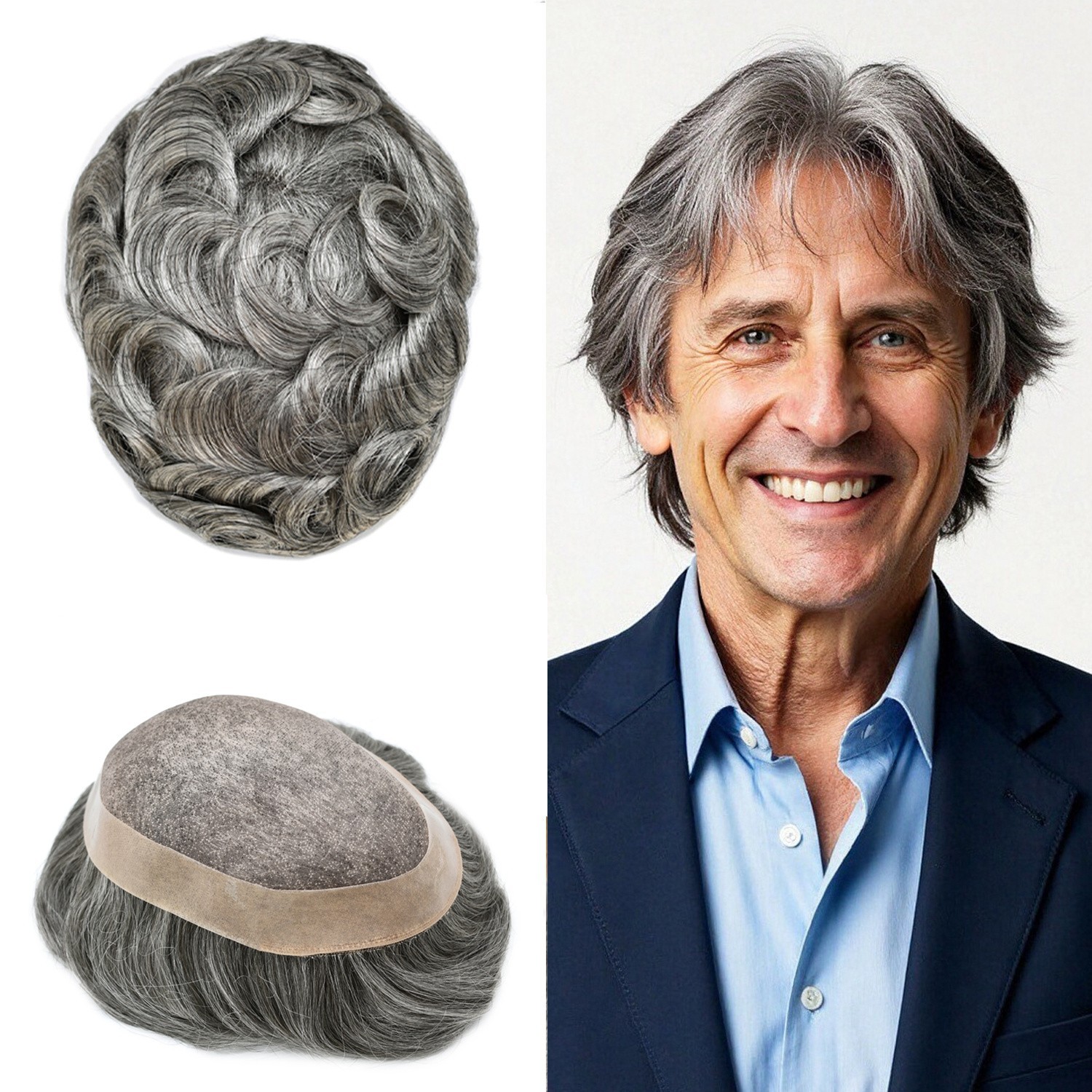 Mens Toupee Hairpiece Fine Mono Hair System Replacements Poly Skin Pu Mens Wigs