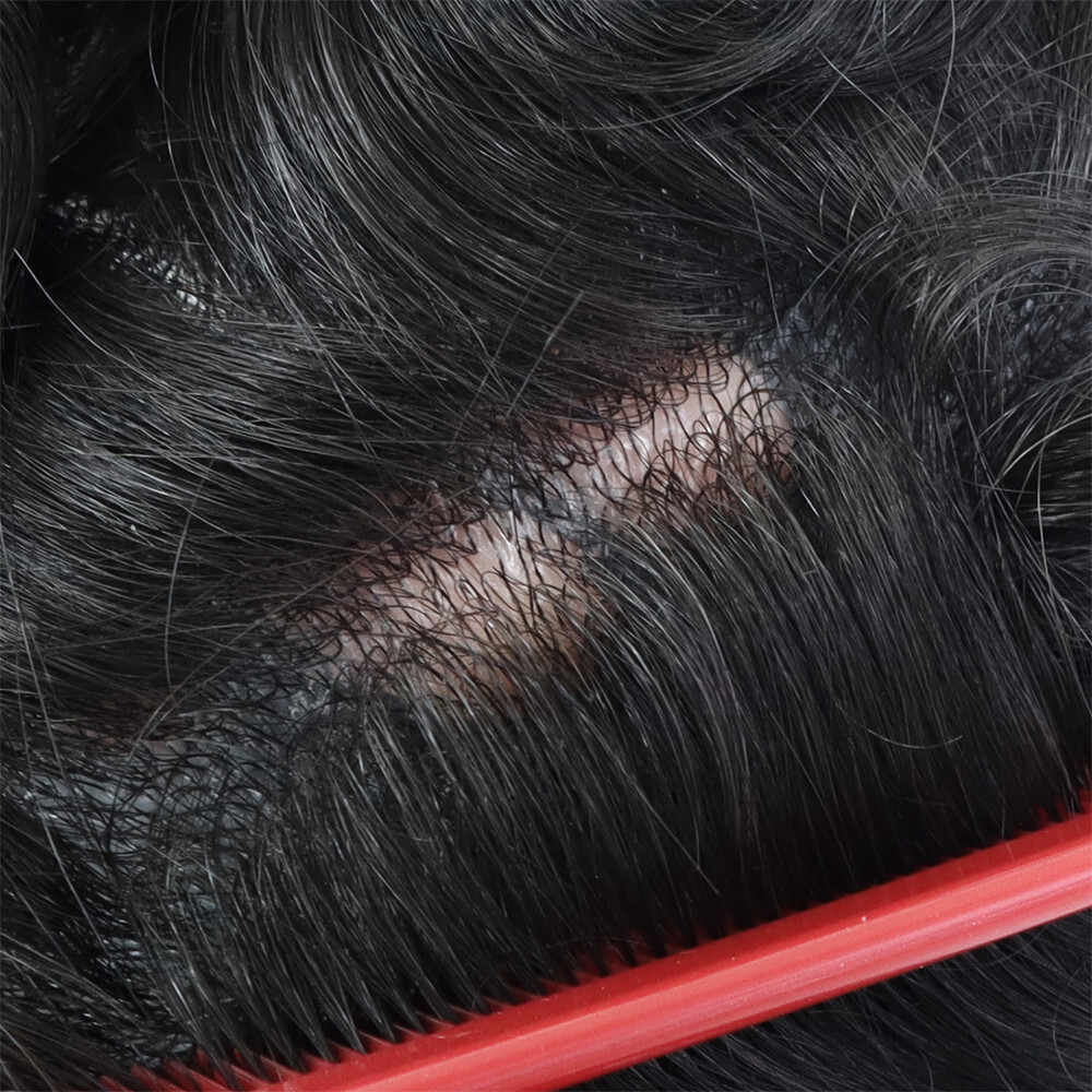 Ultra Thin Skin Super Mens Toupee Human Hair System 0.02mm Hairpieces #1B