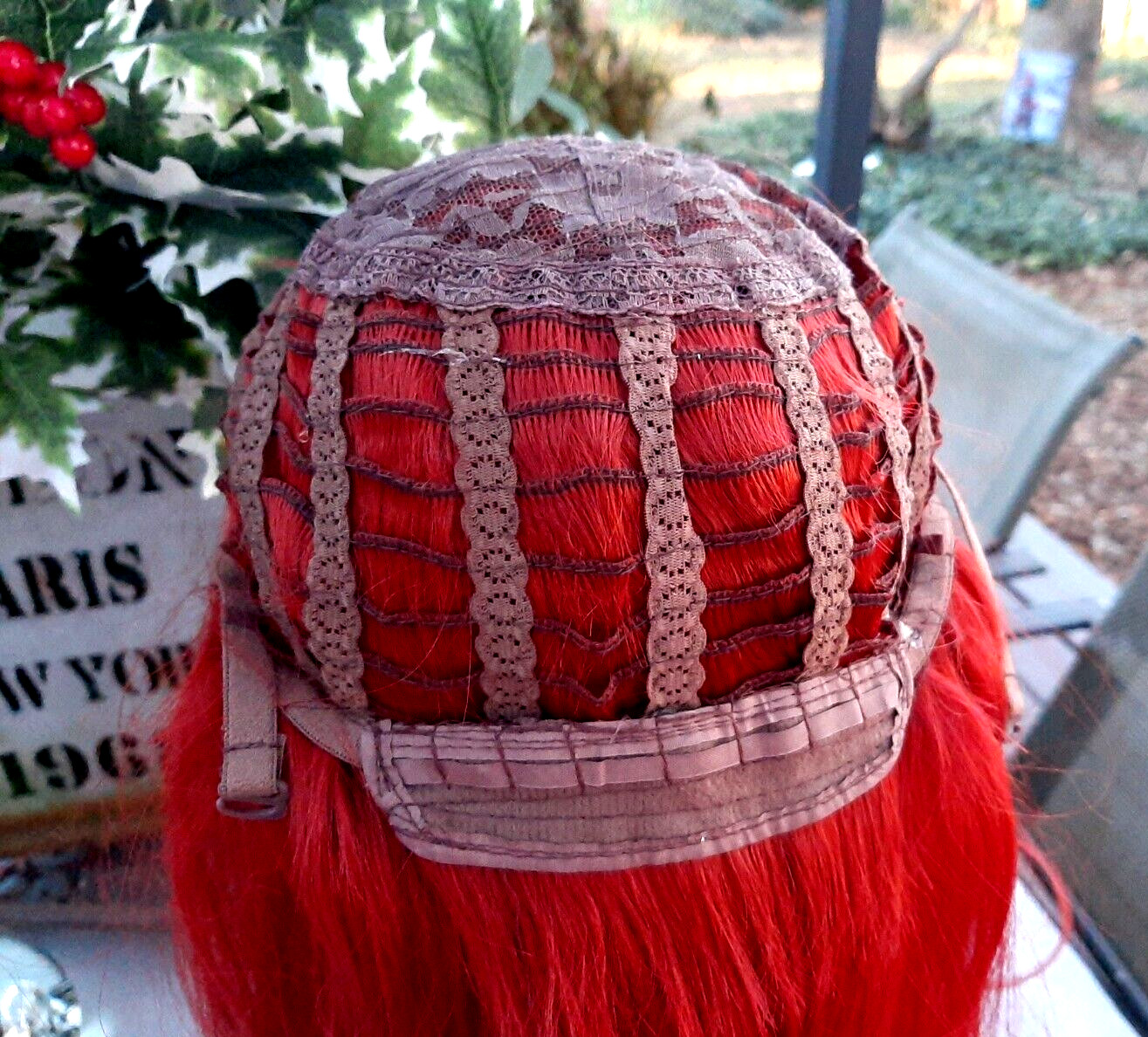 Long Curly Wavy Red Wig , Body Wave C Part Synthetic Full Wig ~ Copper Red NOB