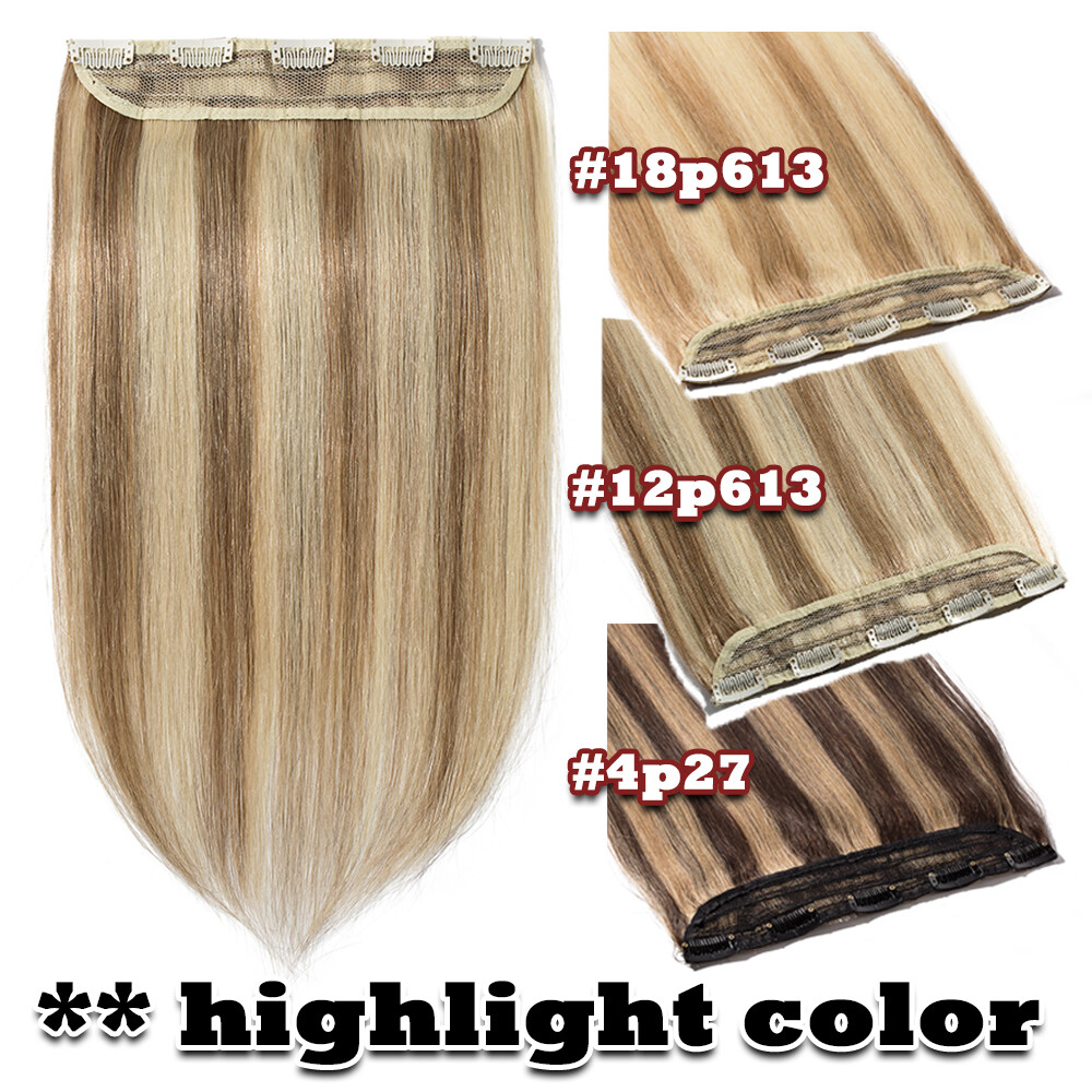 One Piece Clip In 100% Human Hair Extensions 3/4 Full Head THICK Invisible Weft