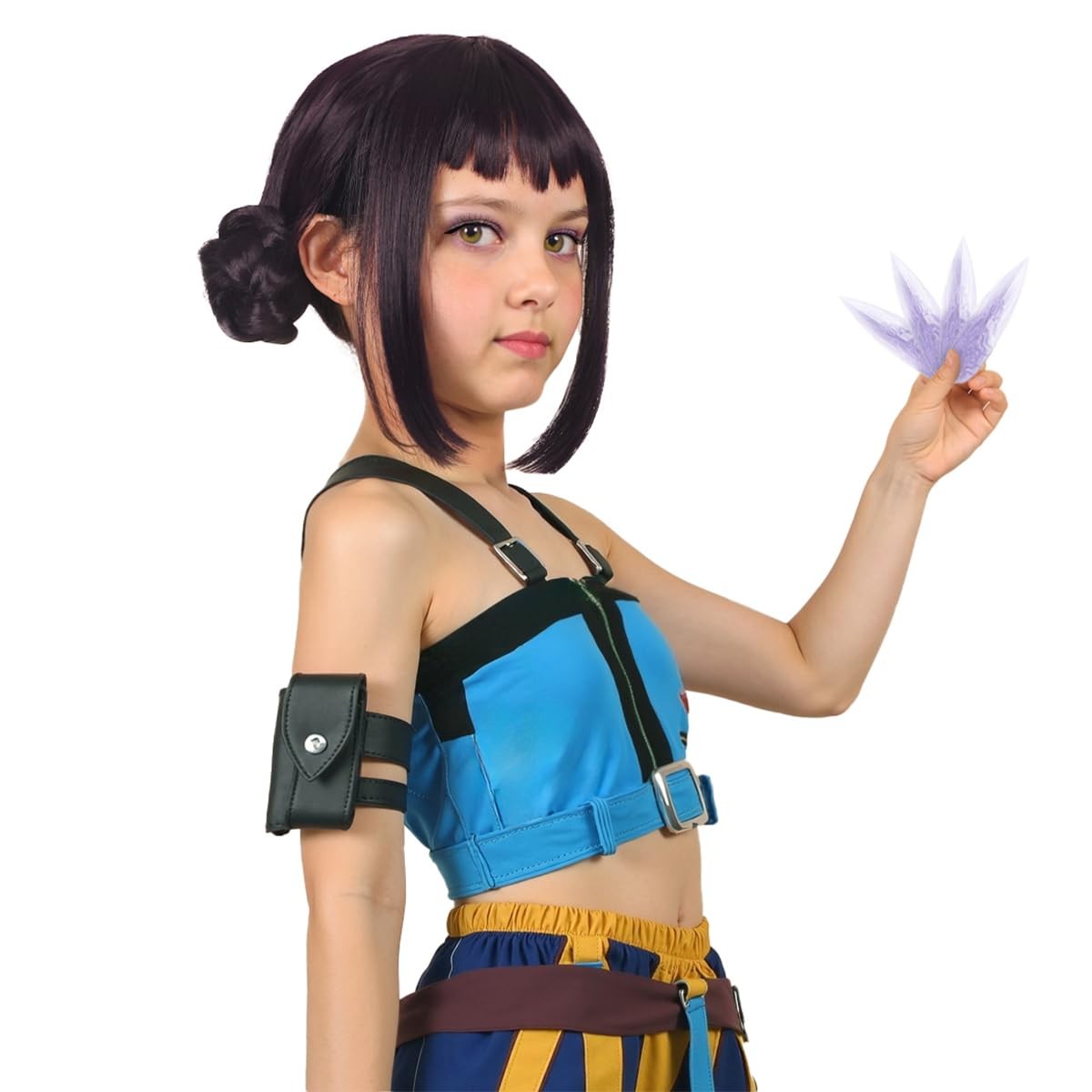 Short Black Purple Cosplay Wig with 2 Buns for Halloween Party Costume（Small …