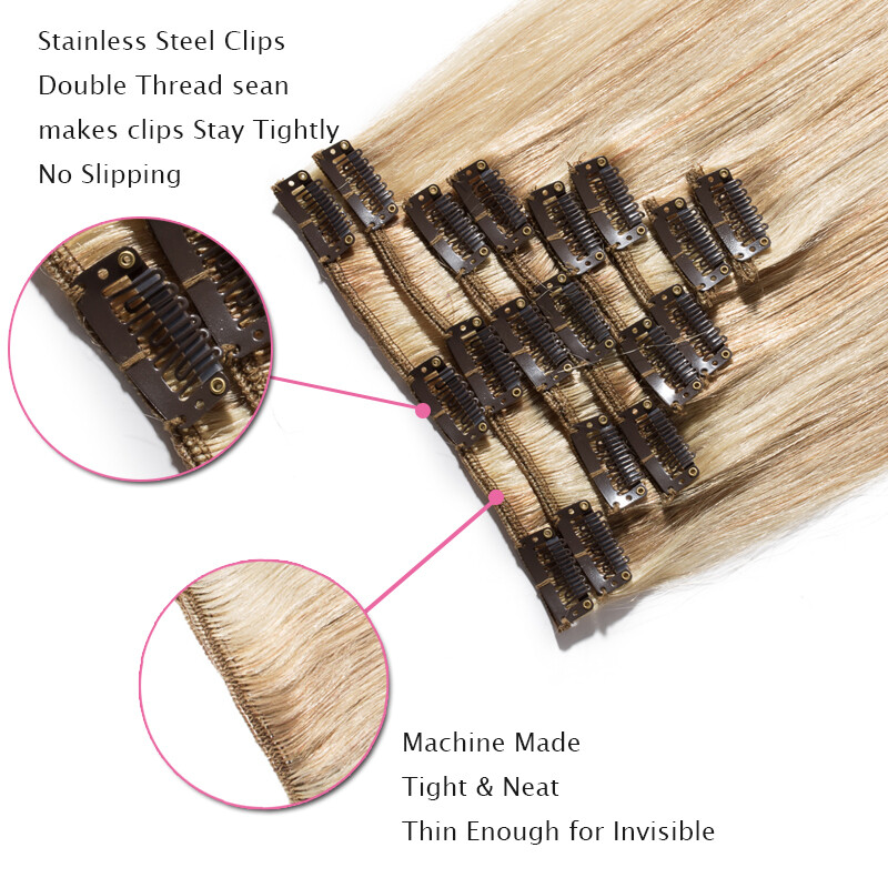 CLEARANCE 100% Human Hair Clip in Remy Hair Extensions Full Head/SMOOTH Blonde