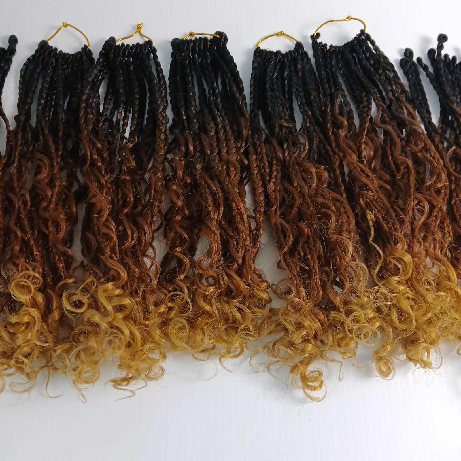 7 Packs Ombre Crochet Boho Box Braids with Curly Ends 14in Black Honey Blonde