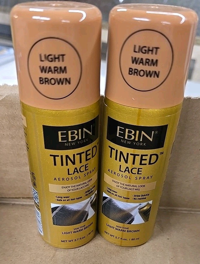 2 EBIN New York Tinted Lace Spray Light Warm Brown Wig Lace Coverup Dries Quick