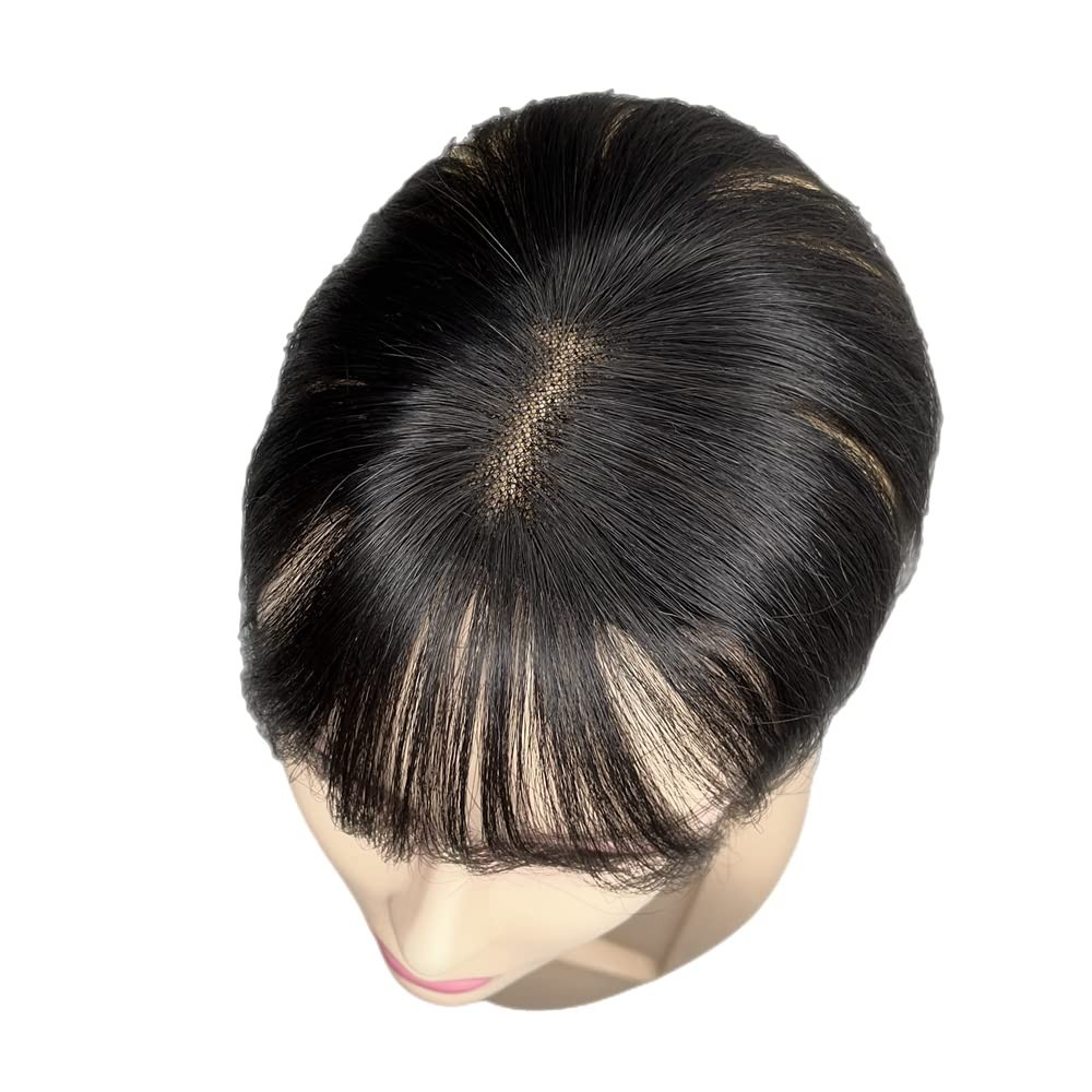Hand-Tied Hair Topper with Bangs, Black