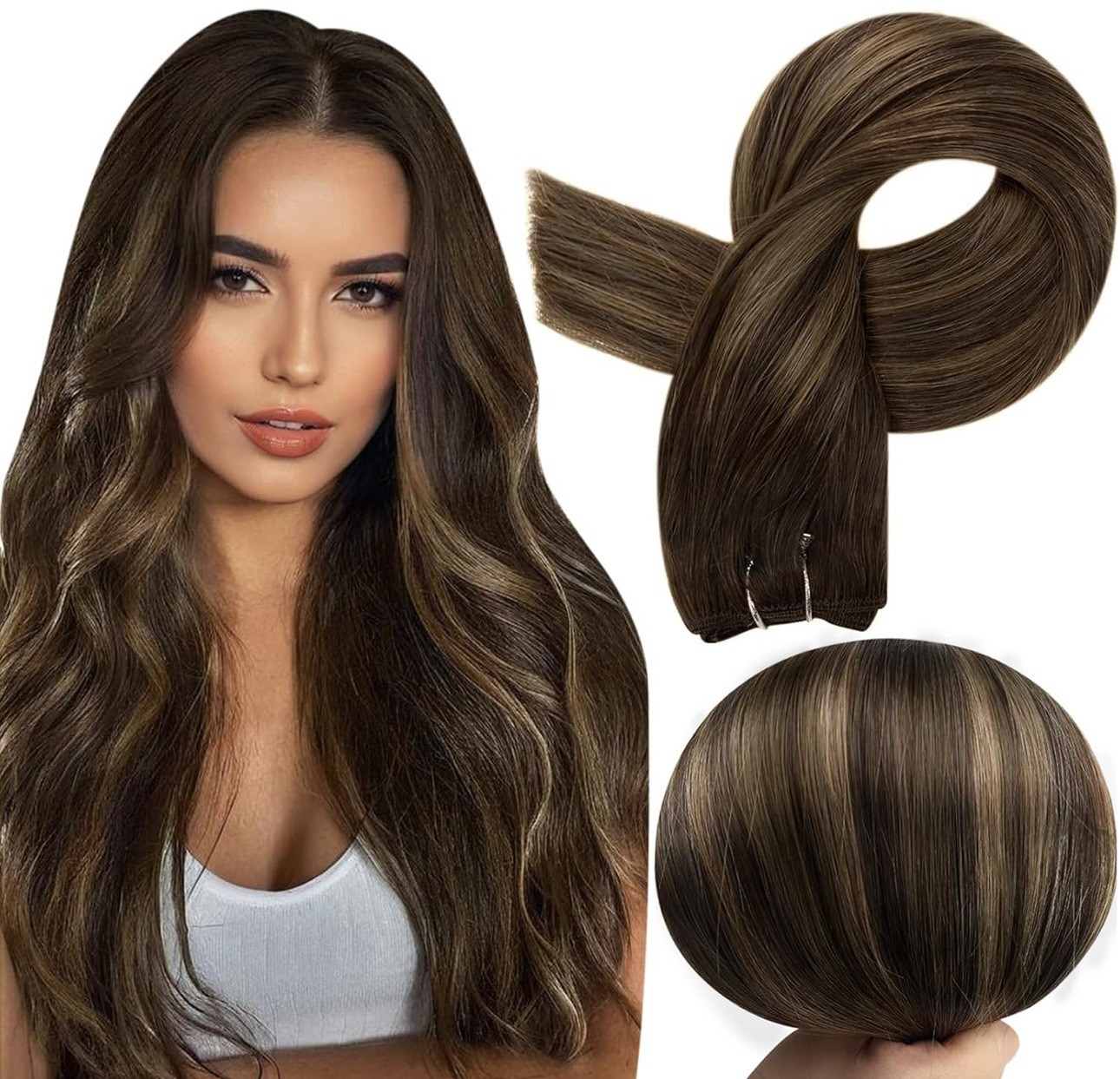 Full Shine Ombre Hair Extensions Sew In Weft 105G 16 Inch Human Hair