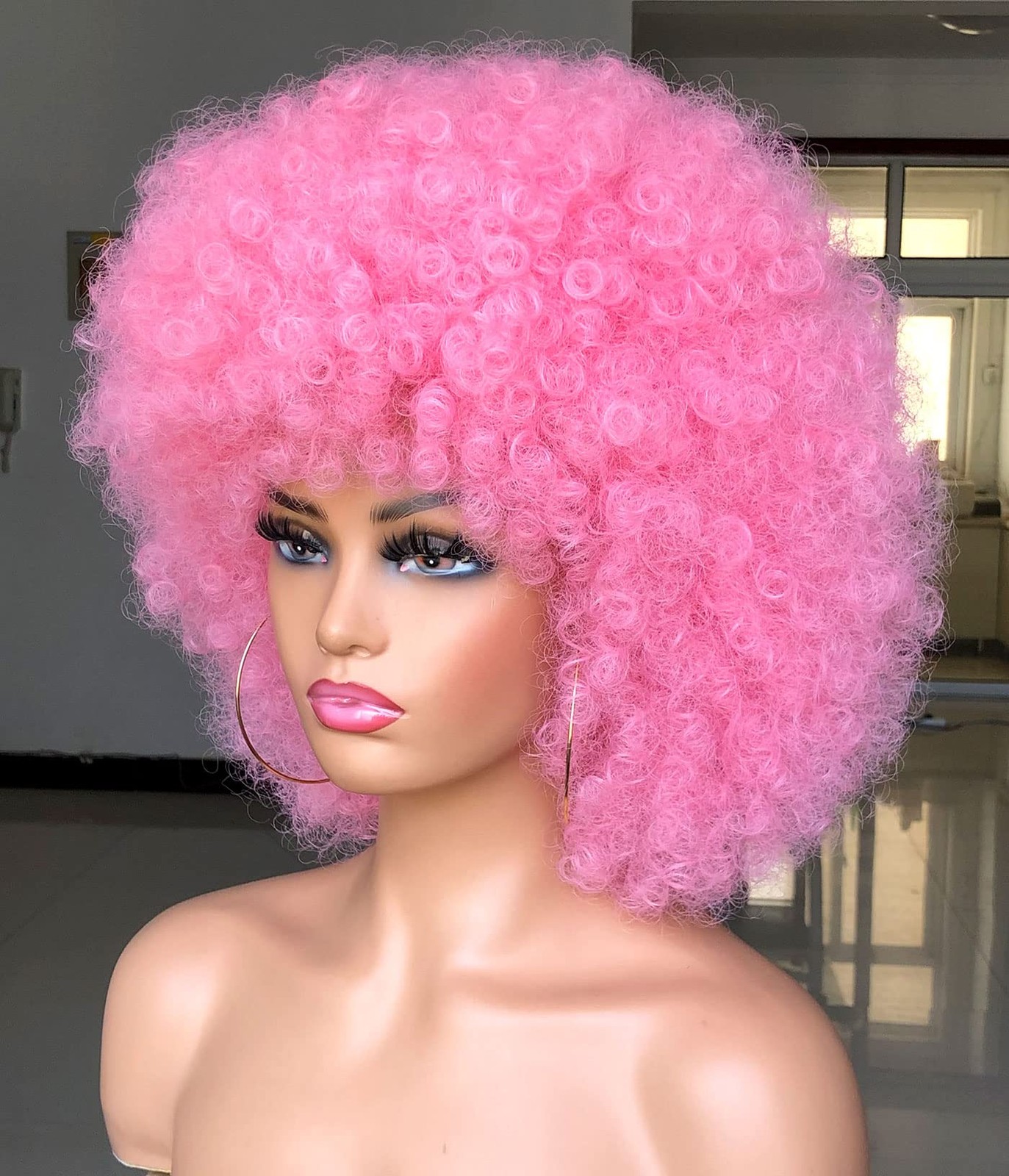 Short Afro Wig with Bangs for Black Women Afro Kinky Curly Wig 70s Premium Sy…