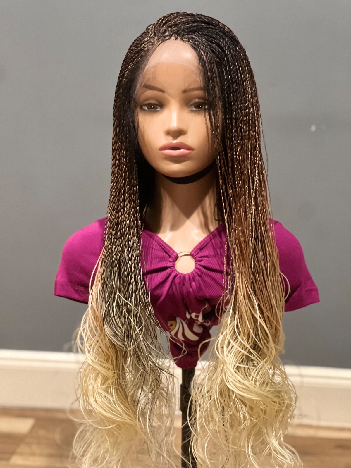 Braided French curls wig. Three tone wavy wig. Made on a full lace wig. 30” long