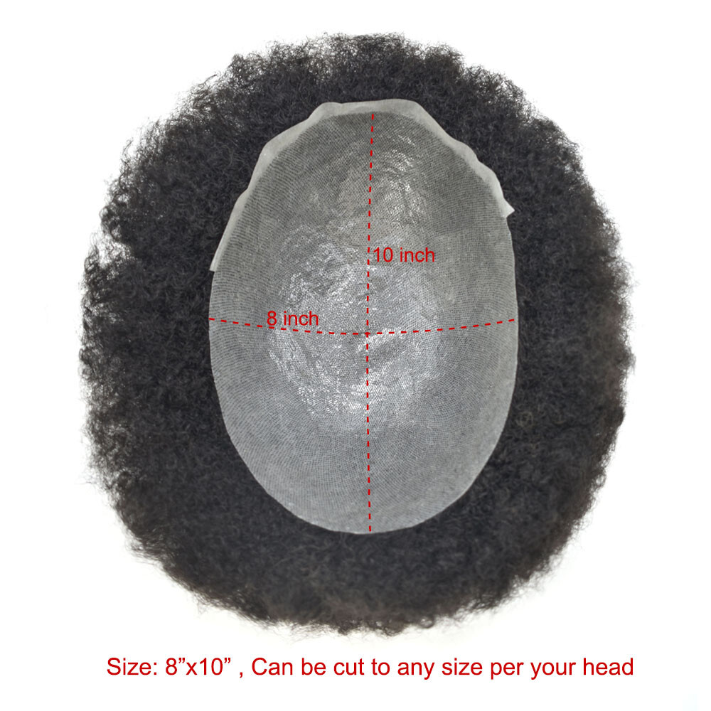 Afro Curl Mens Toupee Thin Skin Pu African American Hair System Replacement
