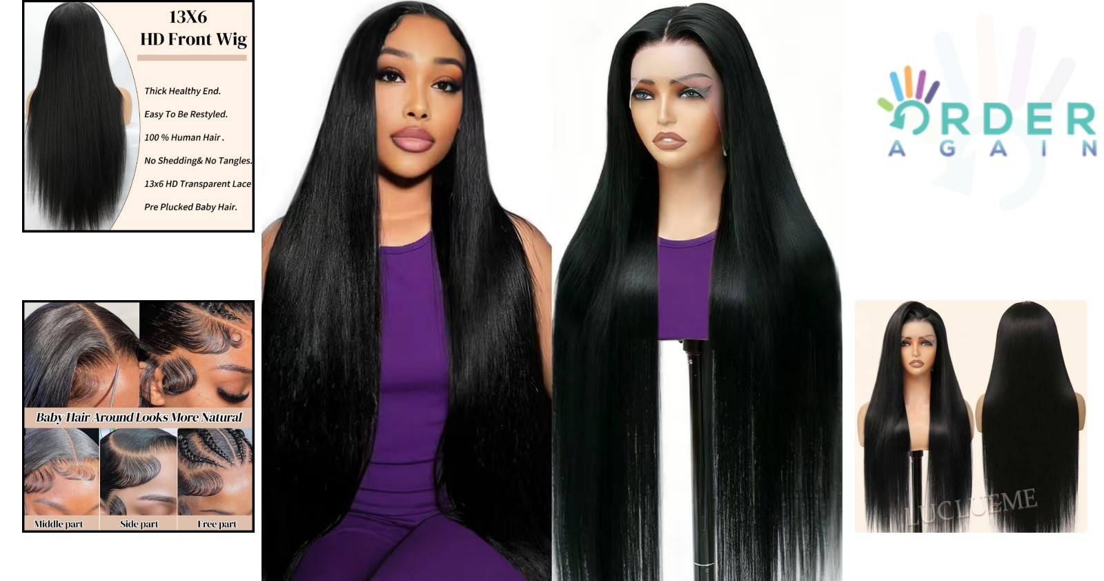 32 Inch Human Hair Lace Front Wig 200 Density Straight Glueless Pre Plucked