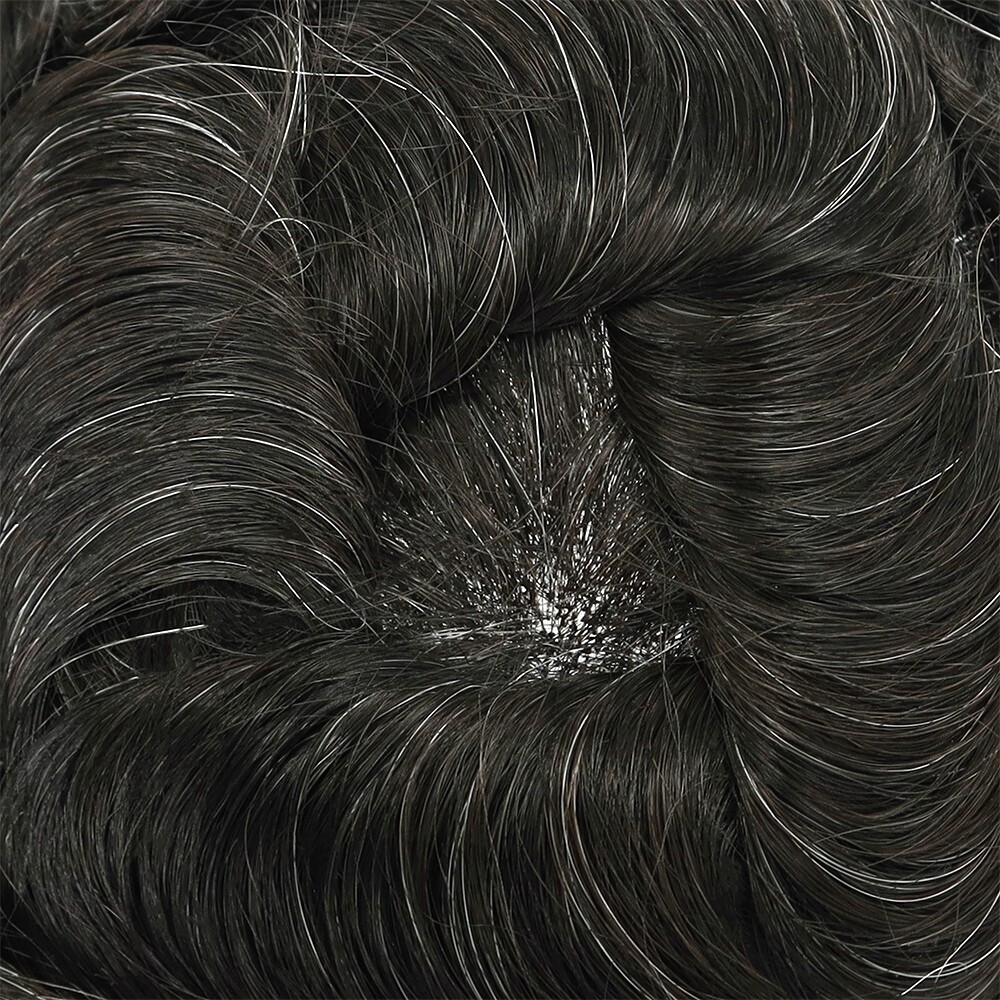Mens Toupee Human Hair Replacement Systems Fine Mono Grey Hair Pieces 8×10