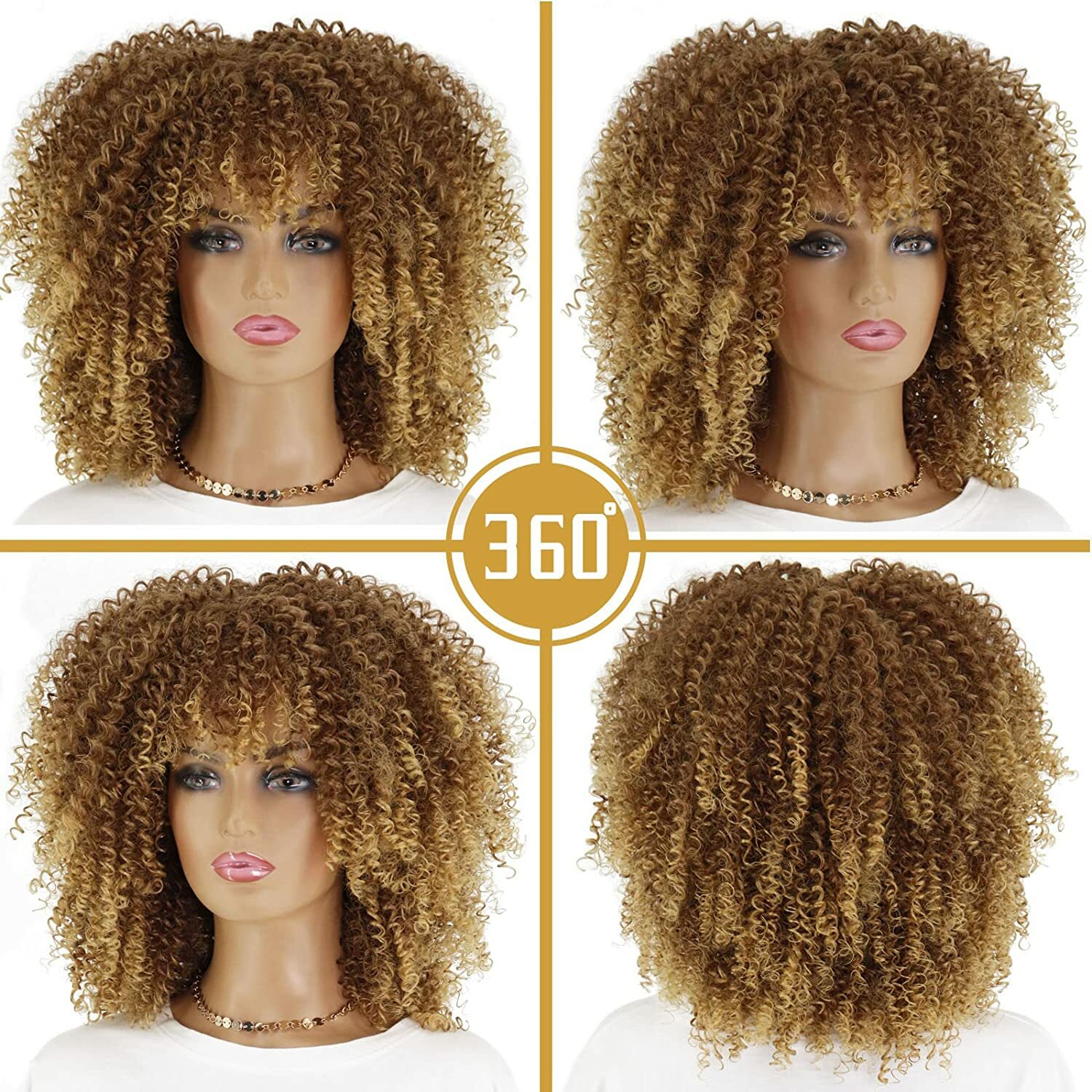 Women Short Blonde Afro Kinky Curly Wig Brown Mixd Blonde Wig Synthetic Hair Wig