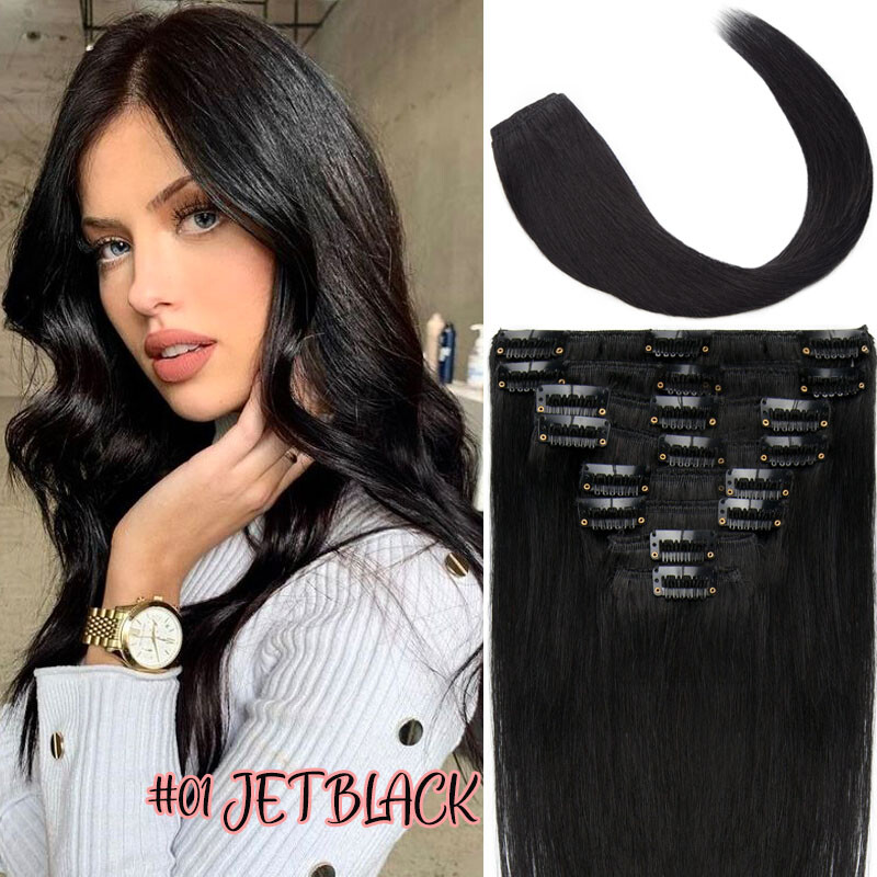 8pieces Clip In Human Hair Extensions 100% Real Soft Weft Full Head 8″-24″ Ombre