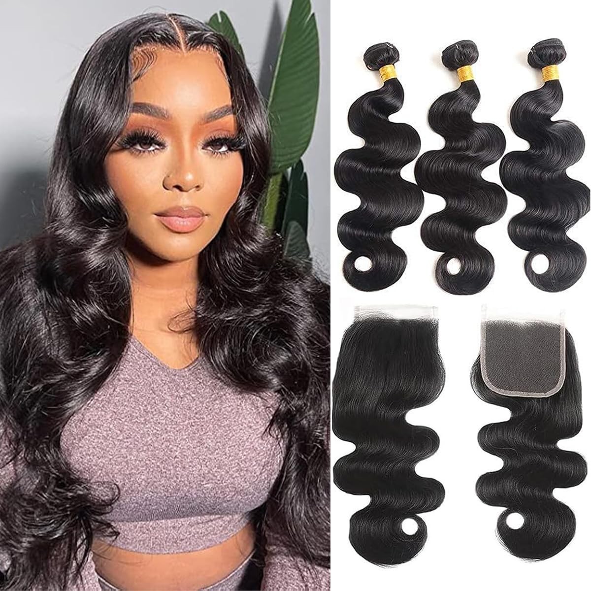 Feibin Human Hair Bundles Closure 10 12 1410 Inch Body Wave Closure Bundles 100