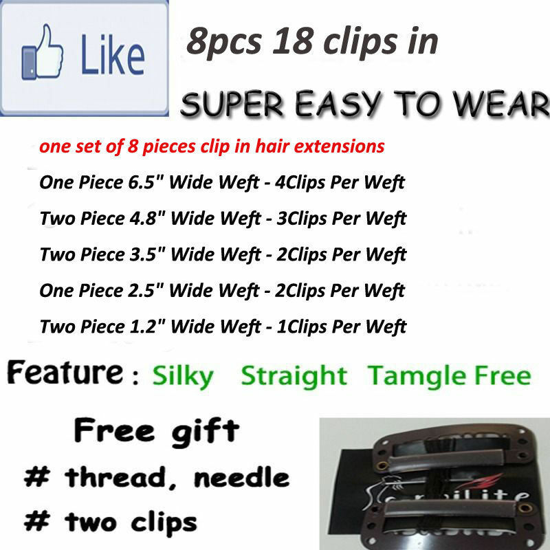 US Mega Thick Clip in 100% Real Natural as Human Hair Extensions 8 Pcs Long Wavy