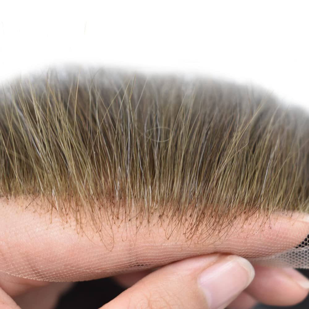 Swiss Lace Front Hair System Replacement PU Skin Mens WigMens Toupee Hairpiece