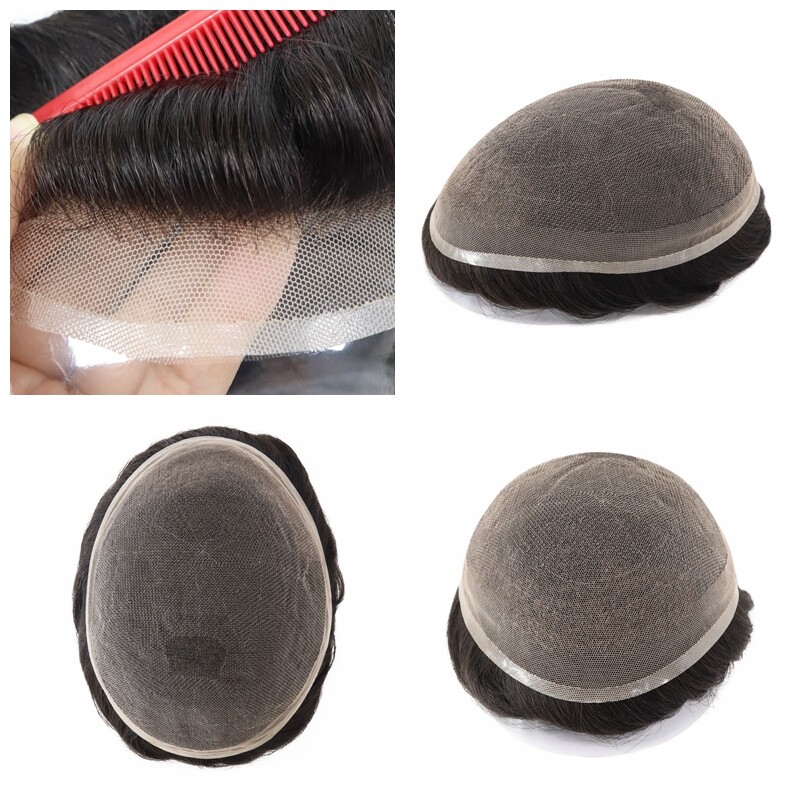Toupee for Men Human Hair System Full French Lace Black Hair Replacement 8X10