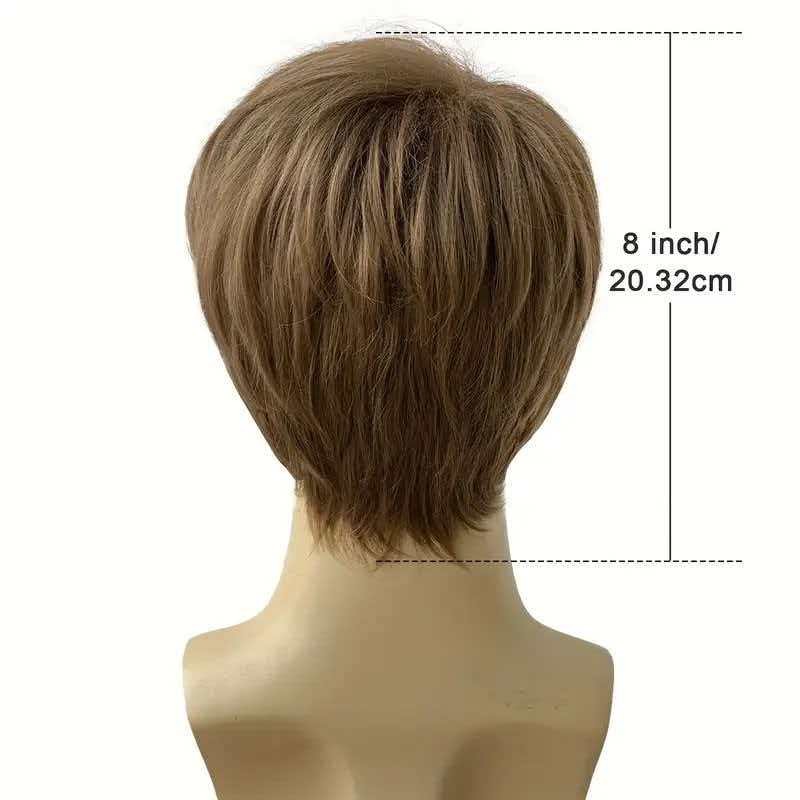 Men’s 6in Short Light Brown Straight Wig Full Cosplay Synthetic Heat Resistant