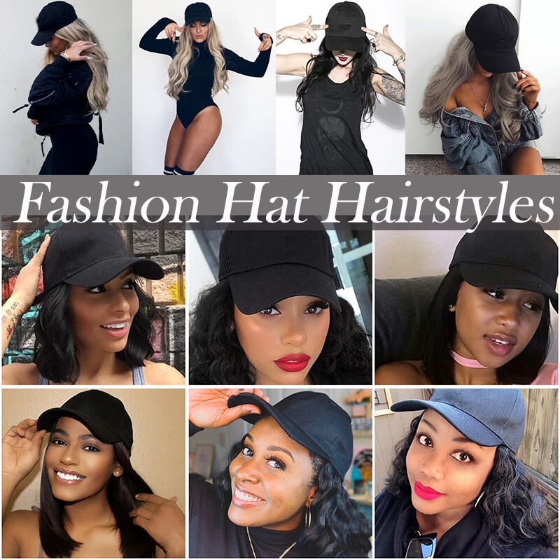 11″Hat wigs Cap Long BLonde Brown Straight Wig Connect Winter Knitted Beanie Hat