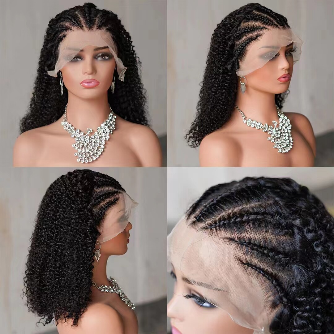 16” Curly Hair 13×4 Lace Front Braid Cover Curly Wigs For Women
