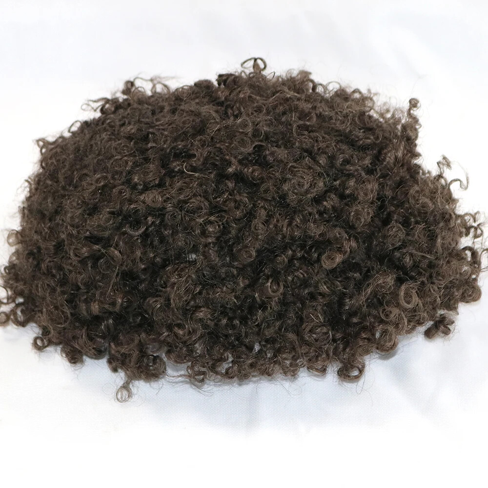 8mm Afro Toupee Man Weave Unit Black Mens Kinky Curly 100% Human Hair Hairpieces
