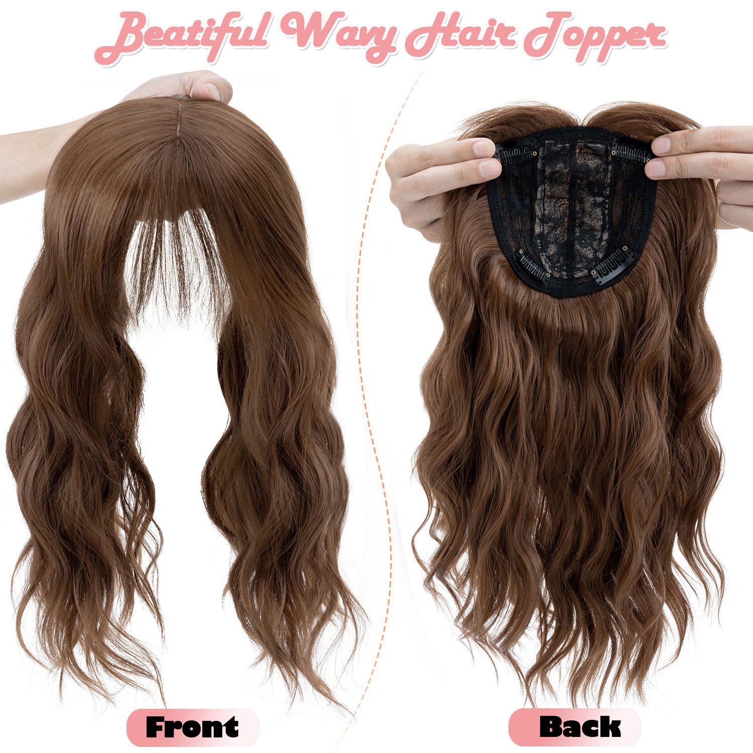 14in Topper Hairpiece Top Wiglet Womens Toupee Clip In Hair Silk Base with Bangs
