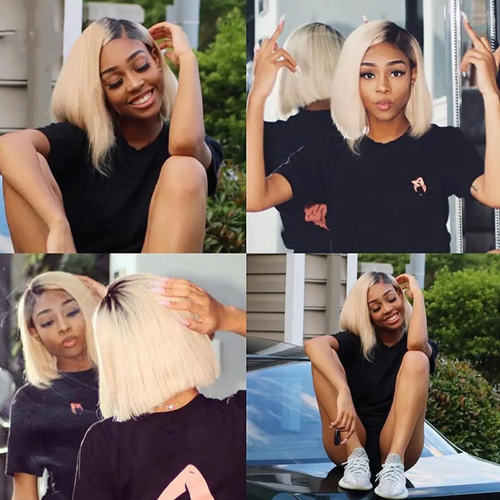 Oimigo Highlight Bob Wigs Human Hair 13X4 Hd Lace Frontal Wig Part Blonde Bob