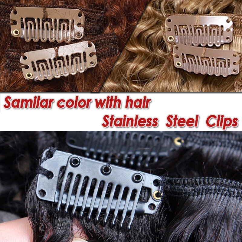 Afro Kinky Straight Thick Clip in Human Hair Extensions Full Head Double Wefted