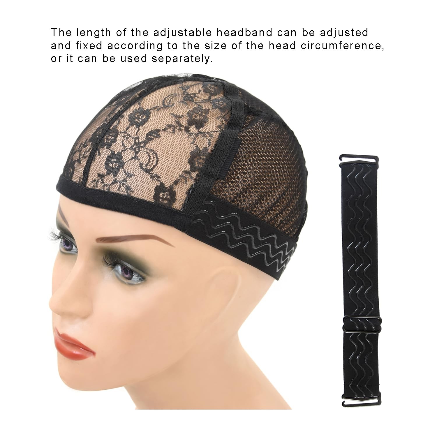 1 Pc Black Lace Mesh Weaving Wig Cap Silicone Grip Elastic Band with…